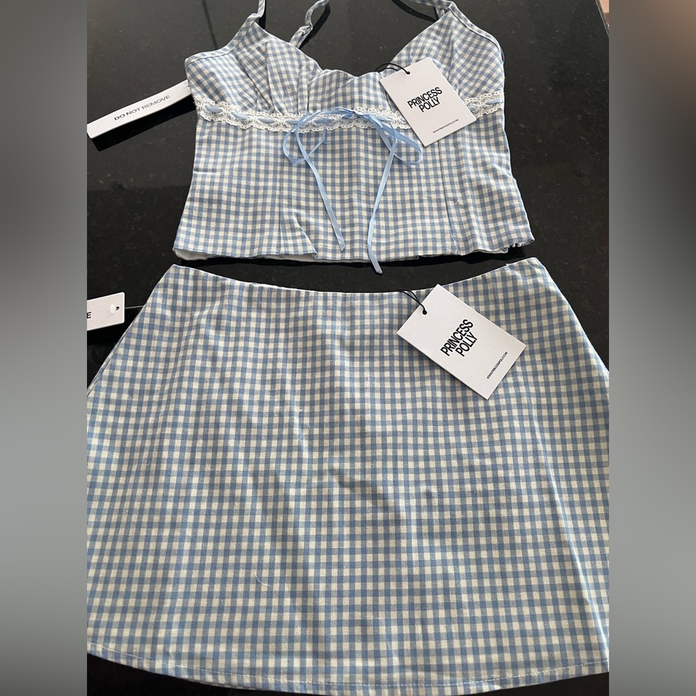 Brand New Princess Polly Blue and White Gingham Set